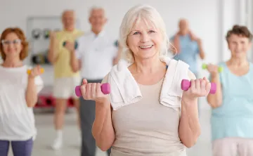 seniors in group fitness class